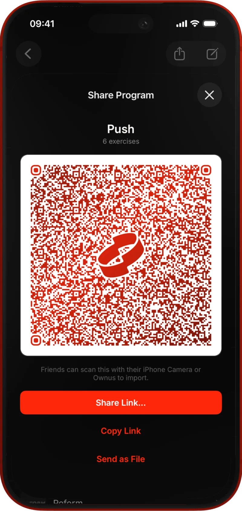 Sharing an Ownus program as a link, via QR code